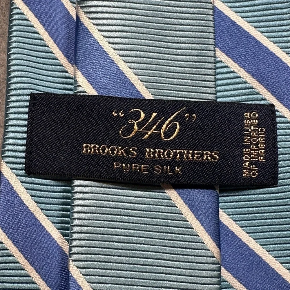 Brooks Brothers 346 Silk Tie Aqua Blue Stripe Repp Classic Mens Necktie 59x3.25